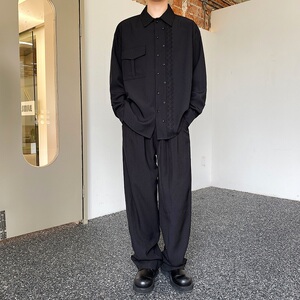 秋季潮流休闲翻领长袖男女衬衣个性花边设计宽松痞帅衬衫5167P85图片