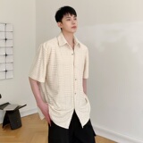山本暗黑系个性毛巾绣提花翻领短袖男衬衣潮流衬衫3642P75，男装T恤，电商A246
