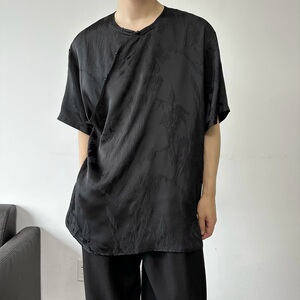 设计款复古缎面新中式提花立领衬衣A246-6817-P85图片