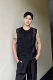 夏季新中式透视立体提花圆领盘扣无袖背心坎肩男女休闲6822P75，男装背心/马甲，电商A246