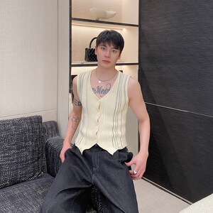 春夏新款开衫针织背心简约韩版百搭休闲男女潮流坎肩MY62P70图片