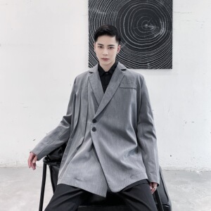 早春原创设计灰色褶皱多系带多种穿法时尚休闲西服A246-3983-P135图片