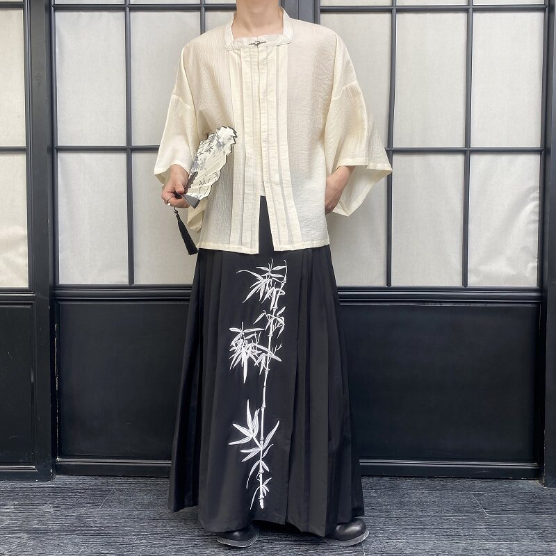 夏季新中式方领中袖男女衬衣复古风汉服衬衫3573P95图片