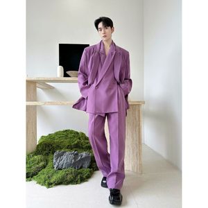 26潮流西服套装个性双门襟垫肩外套直筒休闲长裤5302P285，男装西服套装，电商A246