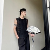夏季个性立体提花透视圆领盘扣无袖背心坎肩A246-6822-P75，男装背心/马甲，电商A246