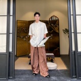 夏新中式缎面提花立领短袖男女衬衣复古风流苏压襟设计6816P95，男装T恤，电商A246