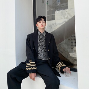 痞帅个性气质制服感时髦西服男宽松休闲外套9057-P125