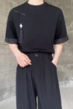 夏季新中式盘扣玉佩流苏设计原领短袖男女T恤复古休闲上衣9772P75，男装T恤，电商A246