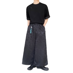潮流中式提花阔腿男女休闲九分裤风流苏挂饰设计款长裤3572P95图片