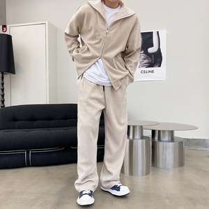 春季简约设计款直筒男裤雪尼尔条绒时髦拖地韩版潮流男裤3601P95