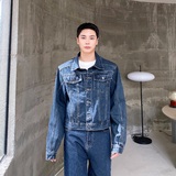 秋季新款韩版蓝色牛仔套装翻领短款牛仔夹克直筒阔腿长裤ZK16P185，男装夹克，电商A246