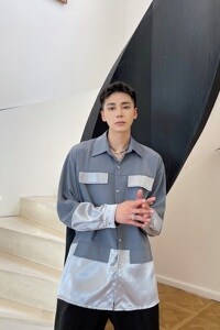 春季新款翻领长袖男衬衣2414P80图片