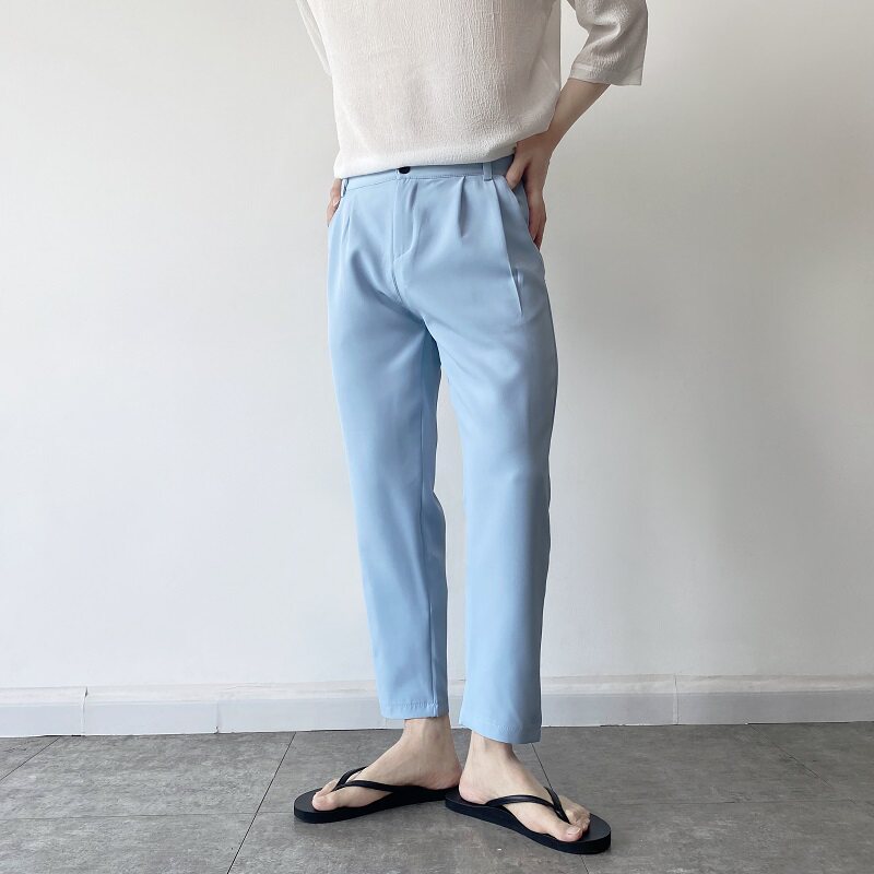 夏季韩版浅蓝色休闲直筒九分裤雅痞潮流男裤9758P60,男装休闲裤,电商A246