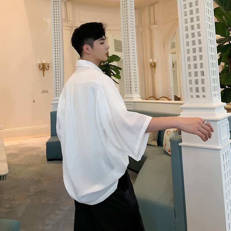 夏季韩版休闲翻领宽松五分衬衣A246-7707-P55,男装衬衫,电商A246