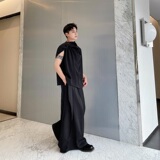 夏季潮流痞帅堆领飘带无袖坎肩男女衬衣气质纯色衬衫3567P75，男装衬衫，电商A246