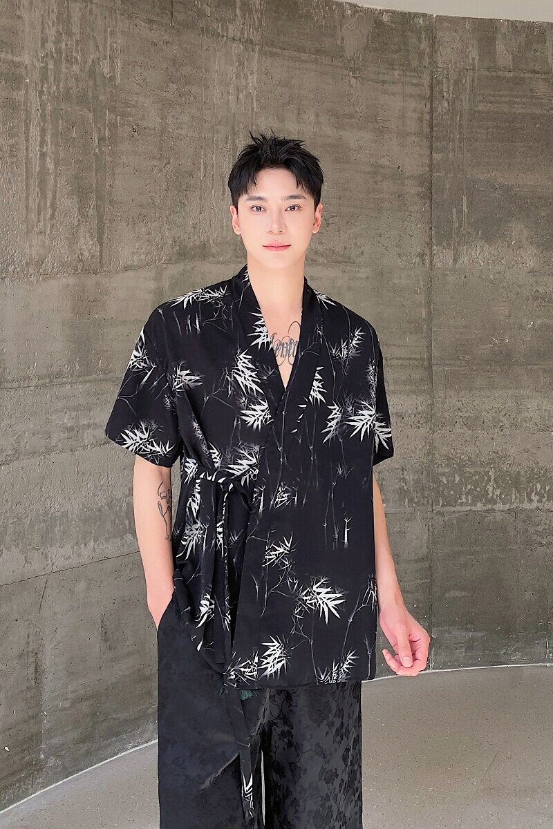 夏季中式禅意墨竹绑带设计男女短袖衬衣风汉服衬衫9775P75,男装衬衫,电商A246