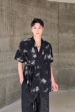夏季中式禅意墨竹绑带设计男女短袖衬衣风汉服衬衫9775P75，男装衬衫，电商A246