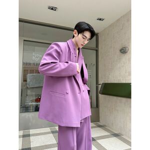 26潮流西服套装个性双门襟垫肩外套直筒休闲长裤5302P285图片