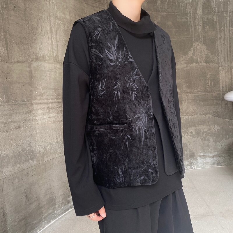 新款新中式风竹叶提花假二件加厚保暖宽松百搭马甲5210-P115,男装背心/马甲,电商A246