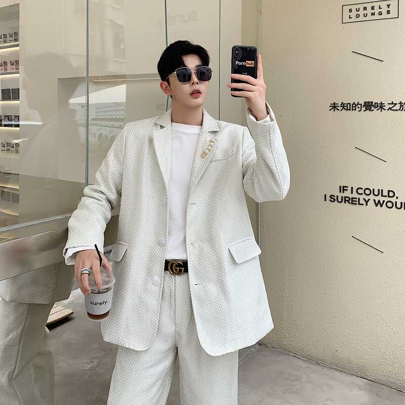 新款潮流个性面料纯色痞帅小众设计感潮流西装上衣A246-2149-P145,男装西服套装,电商A246