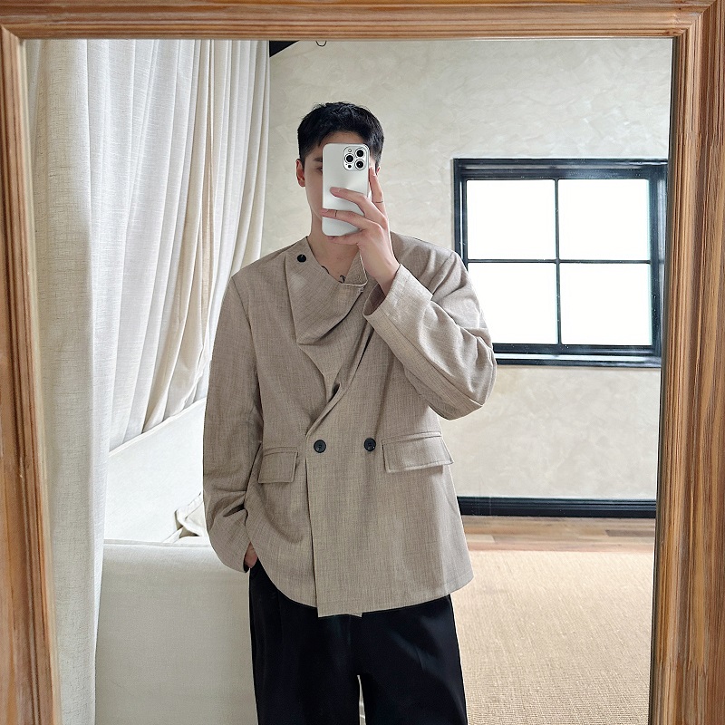 秋季复古套头休闲西服上衣简约冷淡风堆堆领衬衣5270P105，男装西服，电商A246