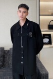 新款黑色衬衫休闲长袖潮流坠感ins衬衣外套男A246-2452-P90，男装衬衫，电商A246