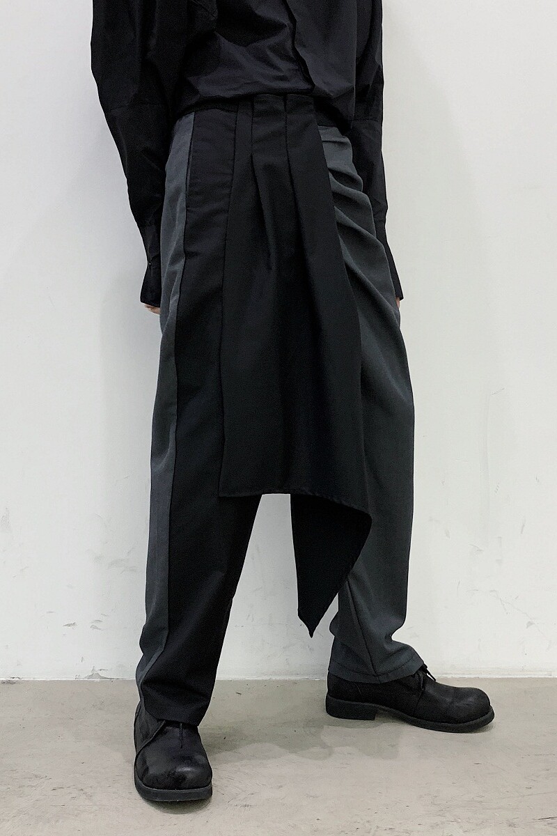 山本暗黑小众设计师款撞色不规则拼接原创潮流长裤A261-3927-P80,男装休闲裤,电商A246