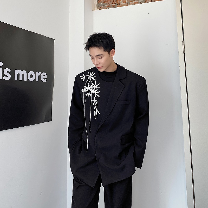 新中式刺绣不规则领口设计痞帅宽松休闲西服外套5165-P145，男装西服，电商A246