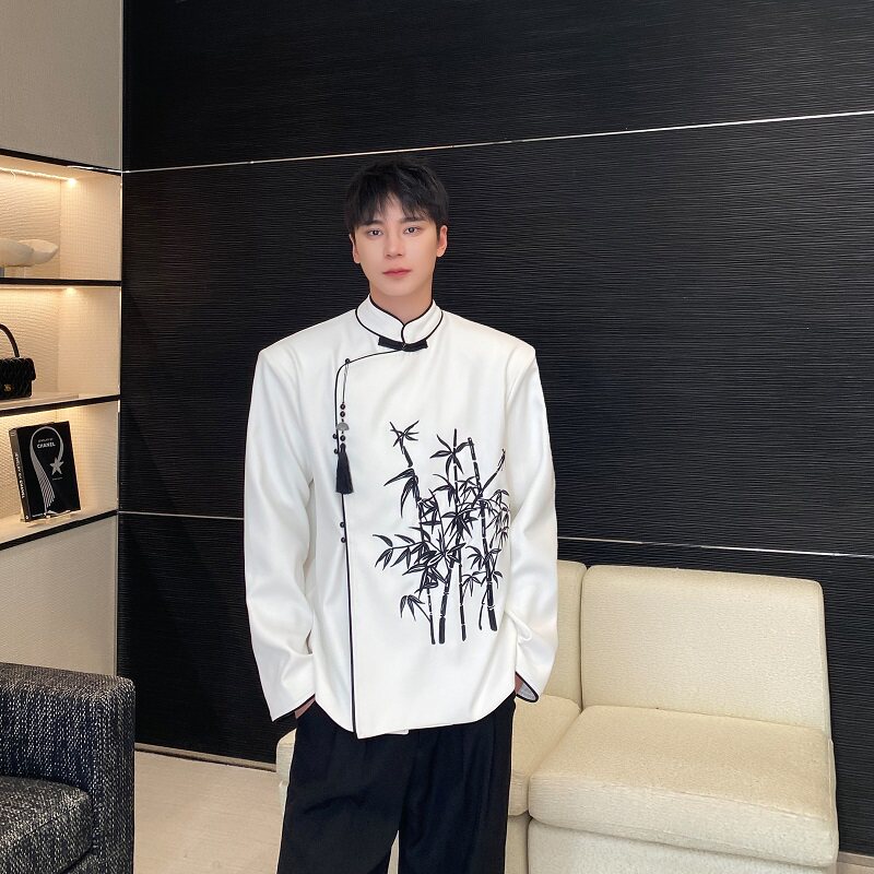 新中式绣竹立领盘扣流苏压襟男女西服风气质禅意外套3552P150,男装西服,电商A246