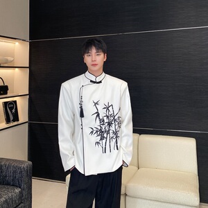 新中式绣竹立领盘扣流苏压襟男女西服风气质禅意外套3552P150图片