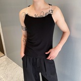 夏季个性珍珠肩带设计圆领短款男女背心潮流雅痞针织坎肩3545P65，男装背心/马甲，电商A246