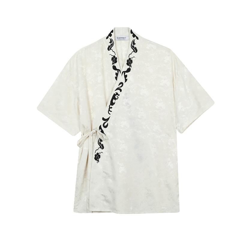 夏季新中式缎面提花刺绣绑带设计短袖男女衬衣风禅意9777P90,男装T恤,电商A246