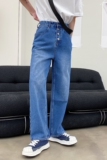 春季简约设计款系扣蓝色洗水男牛仔长裤韩版百搭宽松长裤ZK08P85，男装休闲裤，电商A246