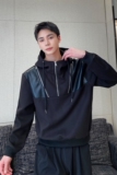 早春新款拉链连帽短款男卫衣潮流韩版拼接设计款痞帅上衣5140P125，男装卫衣，电商A246