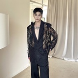 夏季个性透视提花刺绣长袖西服外套痞帅性感防晒上衣5266P125，男装防晒衣，电商A246