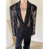 夏季个性透视提花刺绣长袖西服外套痞帅性感防晒上衣5266P125，男装防晒衣，电商A246