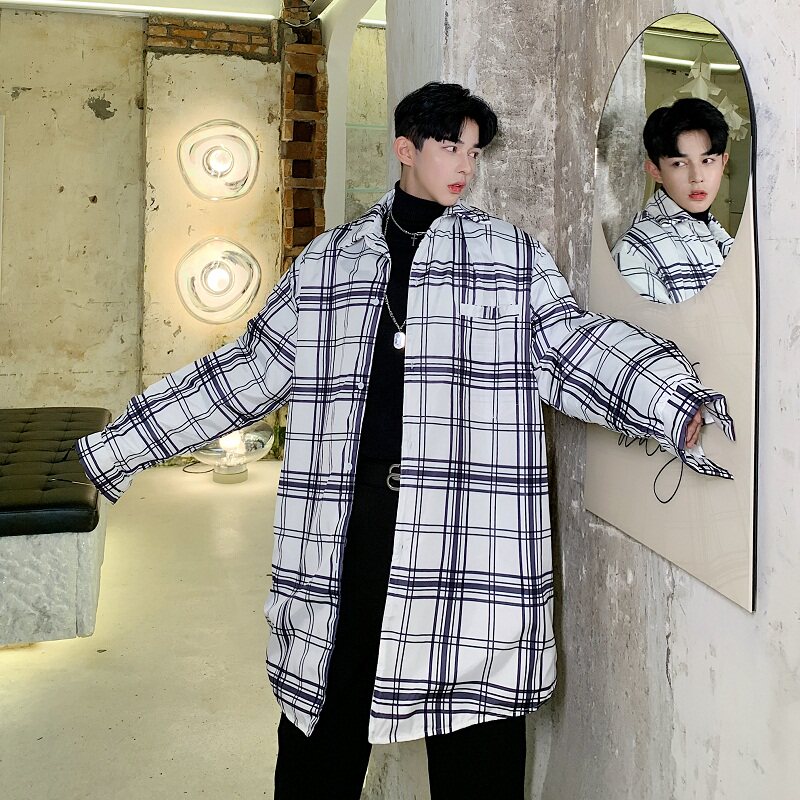 冬季复古格纹宽松长款加棉衬衣A261-9096-P115，男装衬衫，电商A246