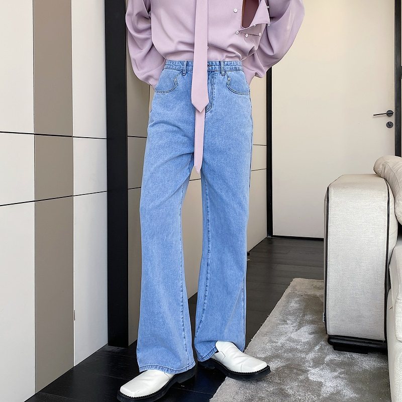 春季浅蓝色直筒男牛仔裤韩版时髦简约高级感百搭宽松长裤ZK05P80图片