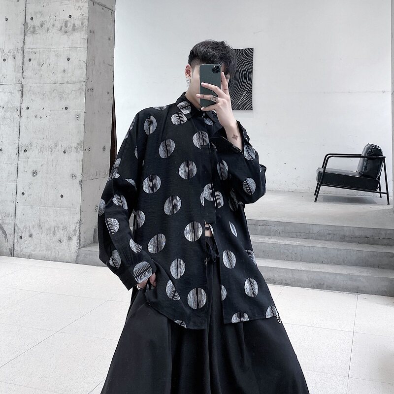 原创线条波点小众个性系带翻领长袖衬衣A246-2357-P75,男装衬衫,电商A246