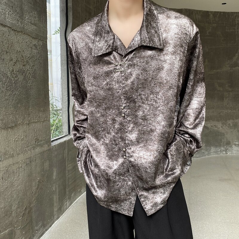 春季新中式缎面立领长袖男女衬衣个性金属盘扣风衬衫2644P105,男装衬衫,电商A246