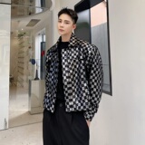 新款时尚休闲气质棋盘格亮片夹克外套上衣A246-2440-P140，男装夹克，电商A246