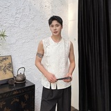 夏季个性立体提花透视圆领盘扣无袖背心坎肩A246-6822-P75，男装背心/马甲，电商A246
