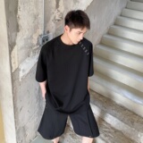 简约个性领口开衩设计圆领男短袖T恤潮流雅痞纯色2470P60，男装T恤，电商A246