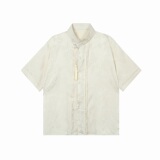 设计款复古缎面新中式提花立领衬衣A246-6816-P95，男装衬衫，电商A246