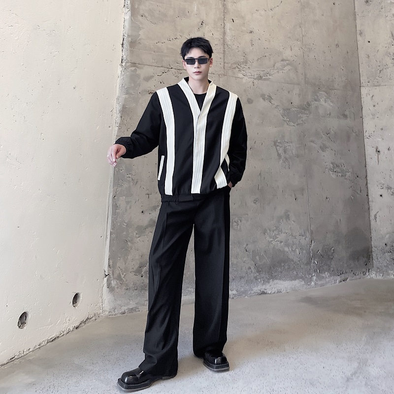 定制设计款拼接撞色条纹宽松痞帅高级感休闲西服外套3679-P135，男装西服，电商A246
