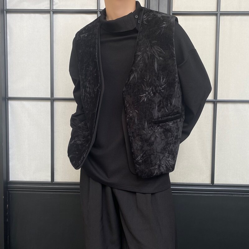 新款新中式风竹叶提花假二件加厚保暖宽松百搭马甲5210-P115,男装背心/马甲,电商A246
