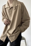 春季简约立领长袖男衬衣韩版纯色时髦肩膀褶皱设计衬衫2448P70，男装衬衫，电商A246
