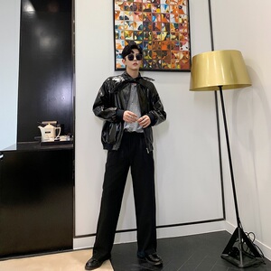 新款立领皮衣外套男宽松休闲百搭机车服夹克上衣A246-2159-P135图片