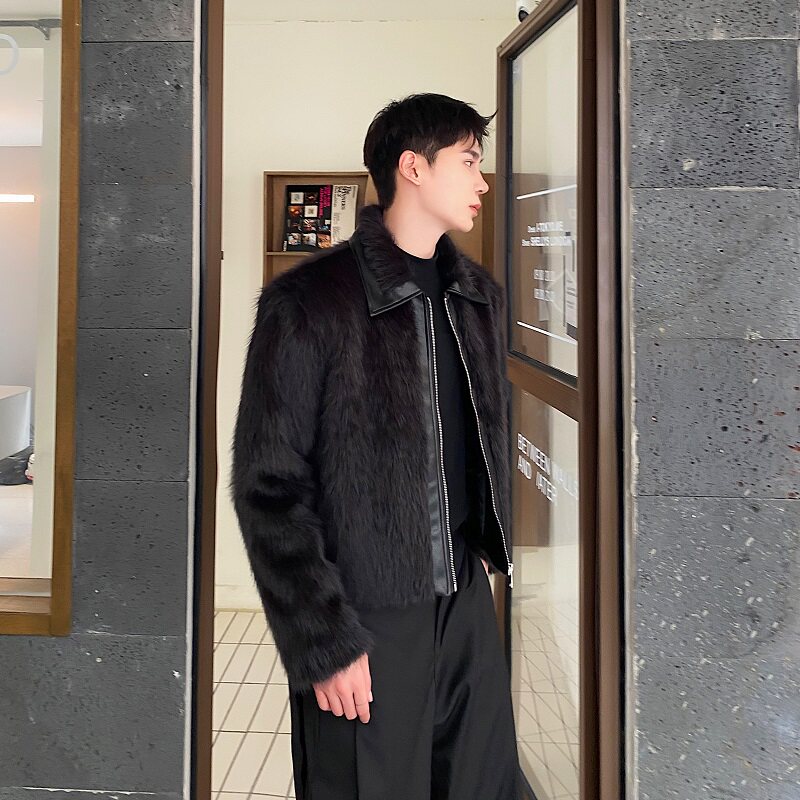新款皮毛拼接翻领宽松百搭痞帅夹克外套5191-P165,男装夹克,电商A246