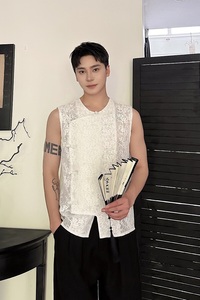 夏季新中式透视立体提花圆领盘扣无袖背心坎肩男女休闲6822P75图片
